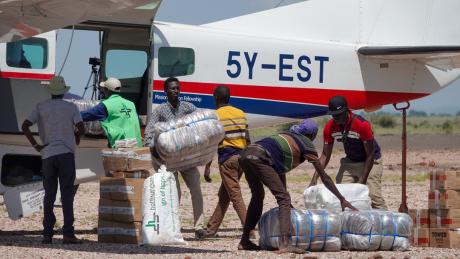 Offloading of essential supplies at North Horr airstrip