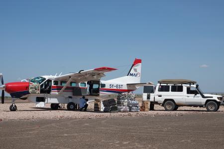 Offloading essential supplies at North Horr airstrip   