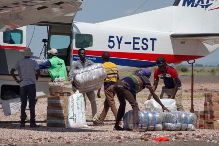 Offloading of essential supplies at North Horr airstrip