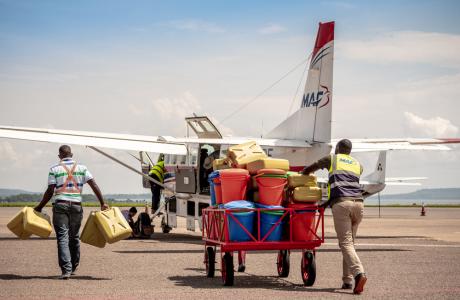 Loading the aircraft Kasese flooding 2020